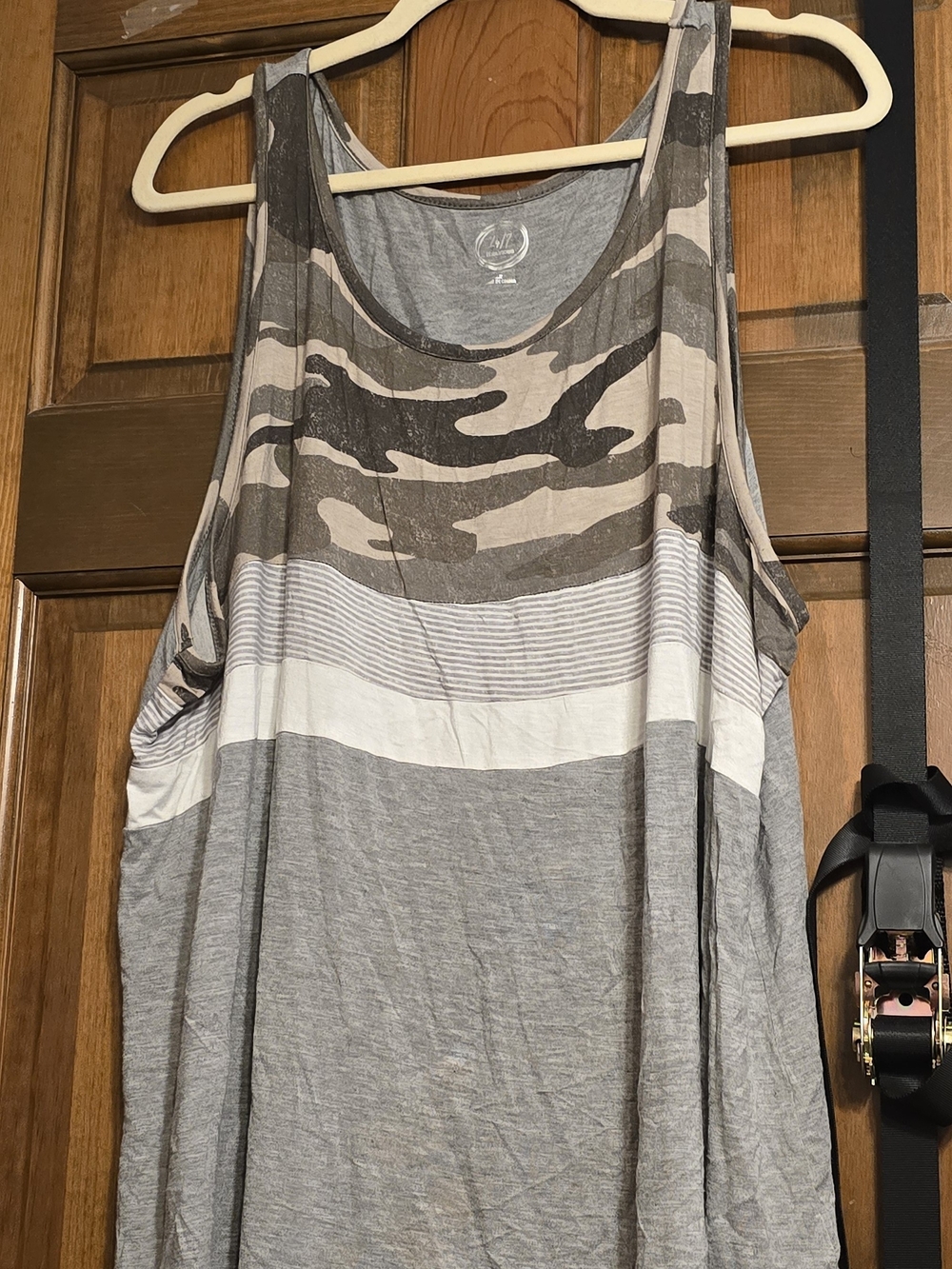 Maurices Gray and Beige Camo-Striped Tank Top